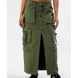 Gemma Rae Olive Cargo Maxi Skirt Size 3/26 NEW